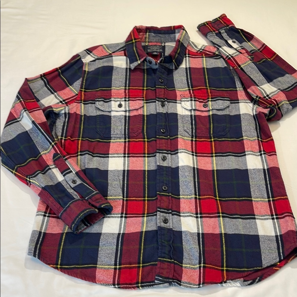 AMERICAN EAGLE MENS SIZE L Red and Blue Plaid Button-Up Shirt